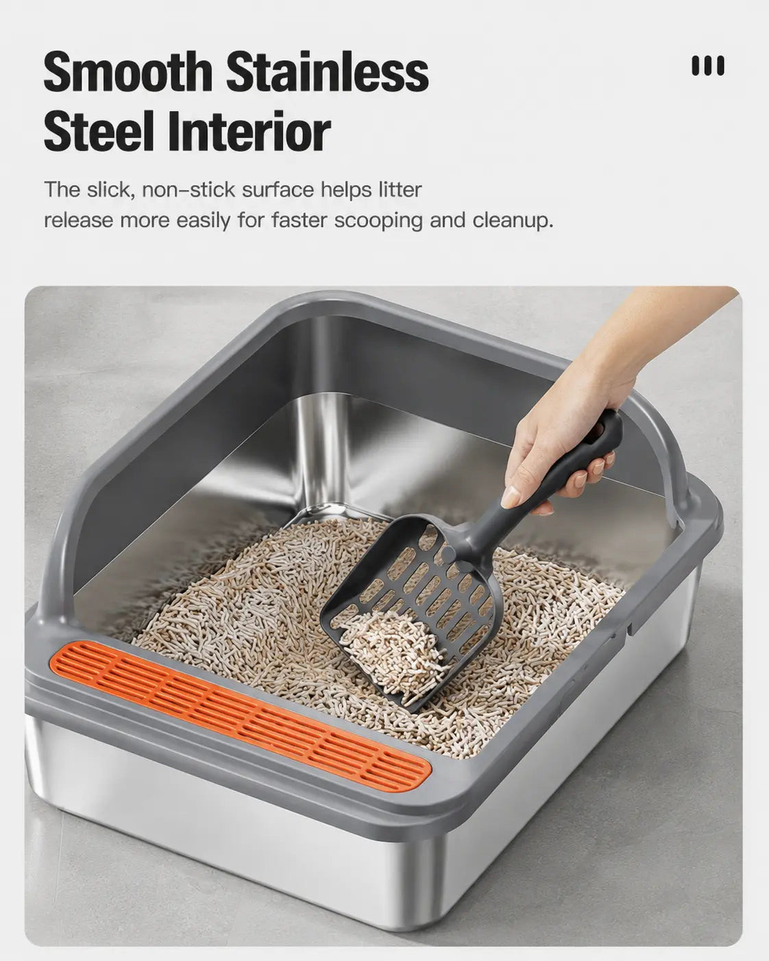 Stainless Steel Extra Large Open-Style Cat Litter Box with Anti-Splash Elevated Fence, Sand Control Semi-Enclosed Pet Litter Tray for Effortless Living