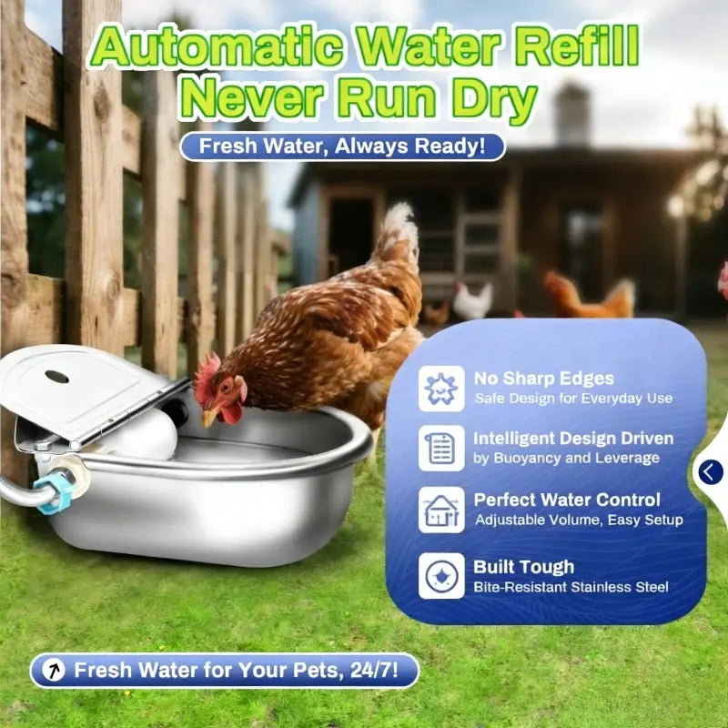 3L Stainless Steel Automatic Dog Water Dispenser - Animal Drinking Bowl, Fountain Flow, Drain Plug, Easy Refill Hose, Slopper Stopper Trough, Single Unit Pet Feeding Accessory for Multi-Pet Homes