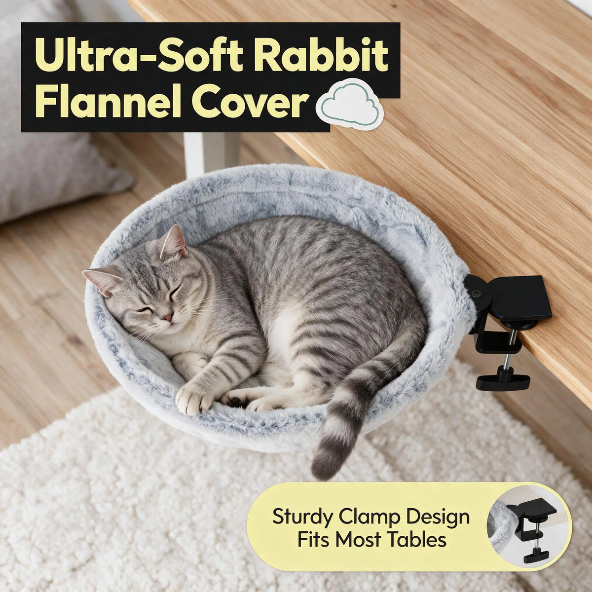 Elevated Cat Hammock Condo - Modern Single Unit with Desk Clamp, Durable Marble Design, Velcro Nylon Material, 360-Degree Rotatable for Optimal Pet Relaxation