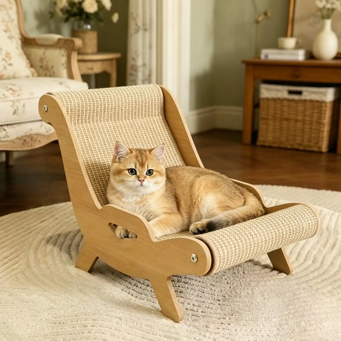Sisal Fiber 2-in-1 Cat Scratcher with Hammock and Lounge Chair - Durable, Breathable Cat Bed for Claw Maintenance and Relaxation