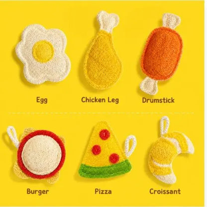 3-Pack Natural Loofah Food Shapes Pet Chew Toys (Chicken Leg, Drumstick, Egg) - Catnip & Silvervine, Antibacterial Molar Cleaning, Anxiety Relief, Chew Scratcher, Non-Toxic Biodegradable, Universal Fit for Cats & Dogs