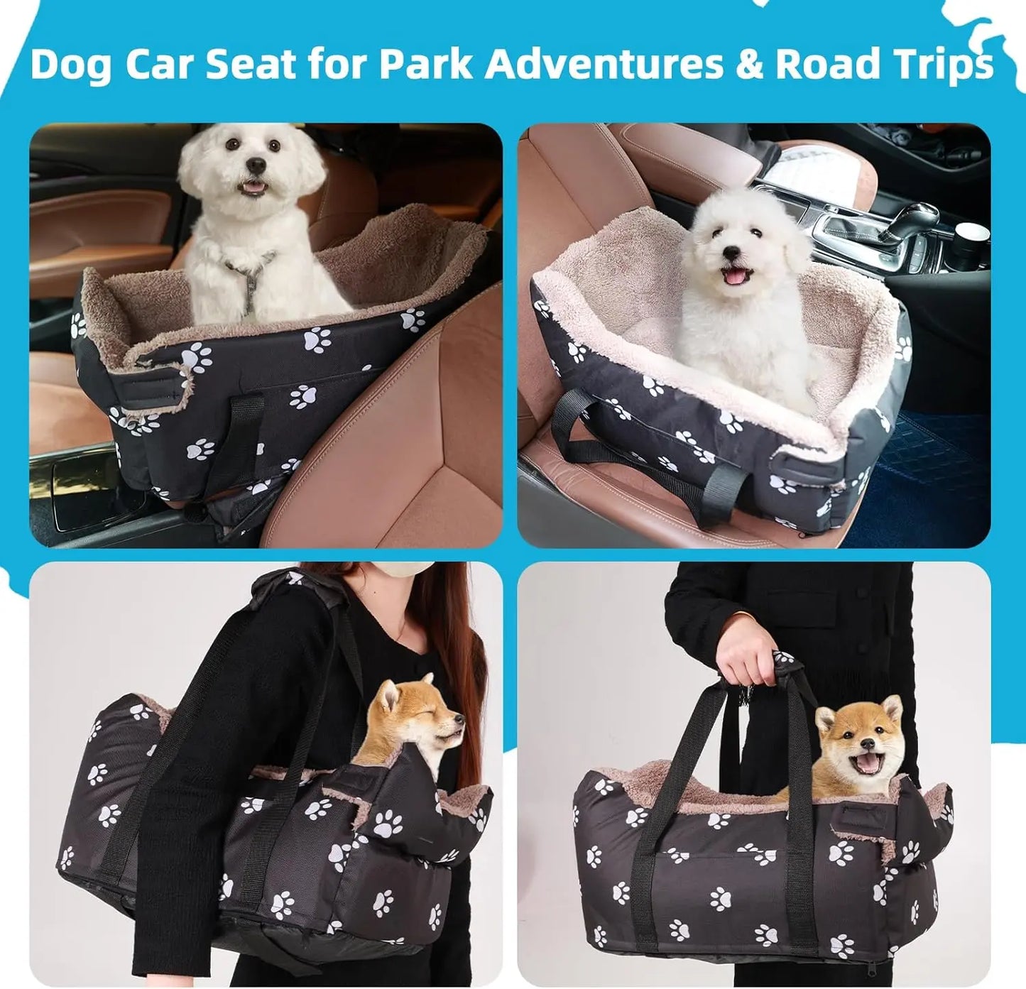 Smartwell Premium Plush Pet Booster Seat for Small Dogs and Cats - Anti-Anxiety Travel Carrier with Safety Tether and Washable Armrest Storage