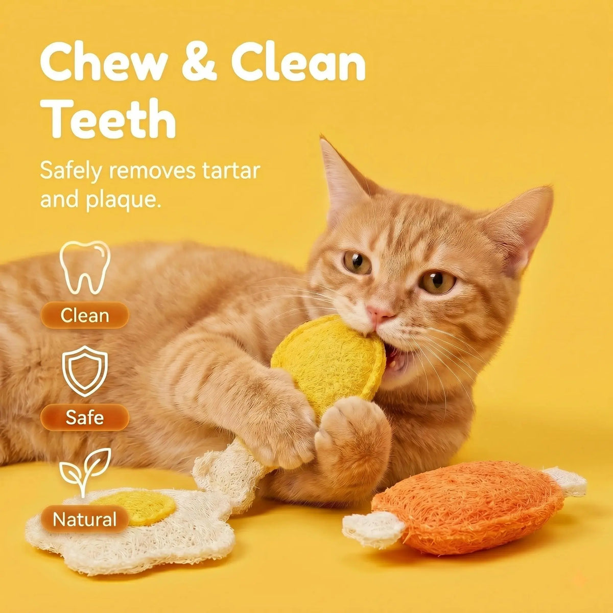 3-Pack Natural Loofah Food Shapes Pet Chew Toys (Chicken Leg, Drumstick, Egg) - Catnip & Silvervine, Antibacterial Molar Cleaning, Anxiety Relief, Chew Scratcher, Non-Toxic Biodegradable, Universal Fit for Cats & Dogs