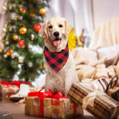 2-Pack Christmas Dog Bandanas in Classic Buffalo Red Plaid - Triangle Bibs Kerchiefs for Small and Large Dogs