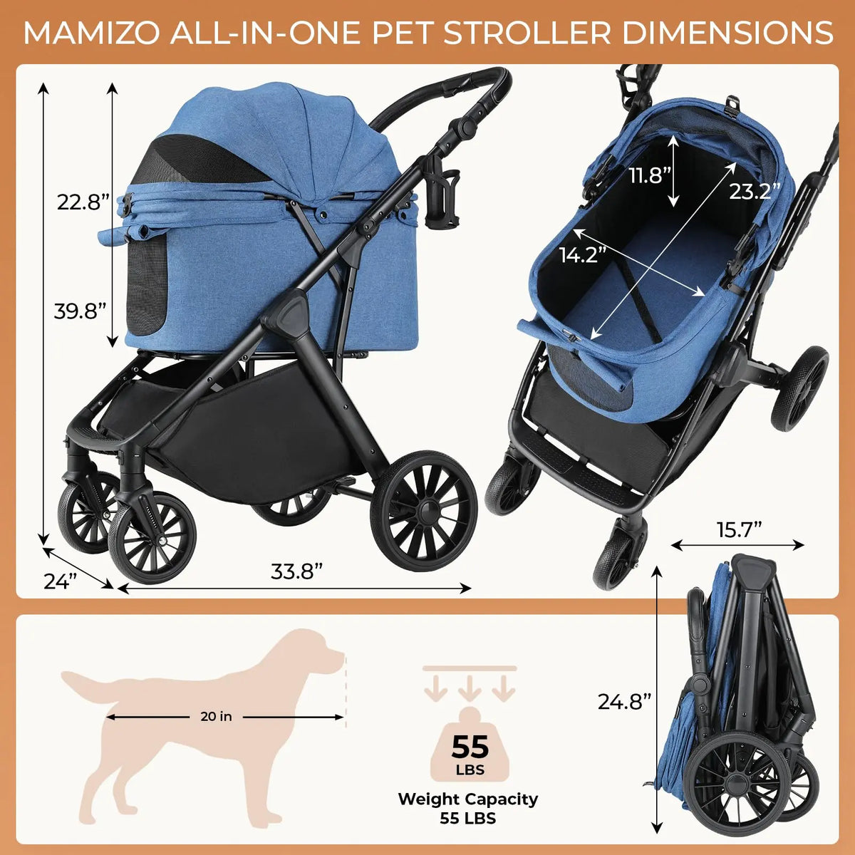 LIFERUN Foldable Dog Stroller for Medium Dogs and Cats up to 33 Lb, All-Terrain Pet Stroller with Adjustable Height Handle, Aluminum and Carbon Steel Frame, Sunshade, Storage Basket and Shock Absorbers for Daily Walks, Travel and Outdoor Use Home Makeover