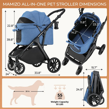 LIFERUN Foldable Dog Stroller for Medium Dogs and Cats up to 33 Lb, All-Terrain Pet Stroller with Adjustable Height Handle, Aluminum and Carbon Steel Frame, Sunshade, Storage Basket and Shock Absorbers for Daily Walks, Travel and Outdoor Use Home Makeover