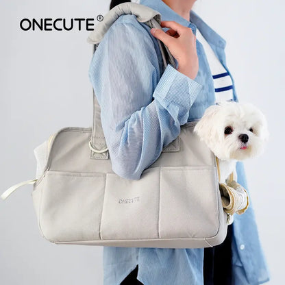 Cozy Cotton Soft Gray Pet Carrier for Small Dogs Cats Rabbits, Travel-Ready Foldable Puppy Bag with Spacious Organizer Pockets, Portable Kitten Carrier with Safety Tether & Ventilated Mesh