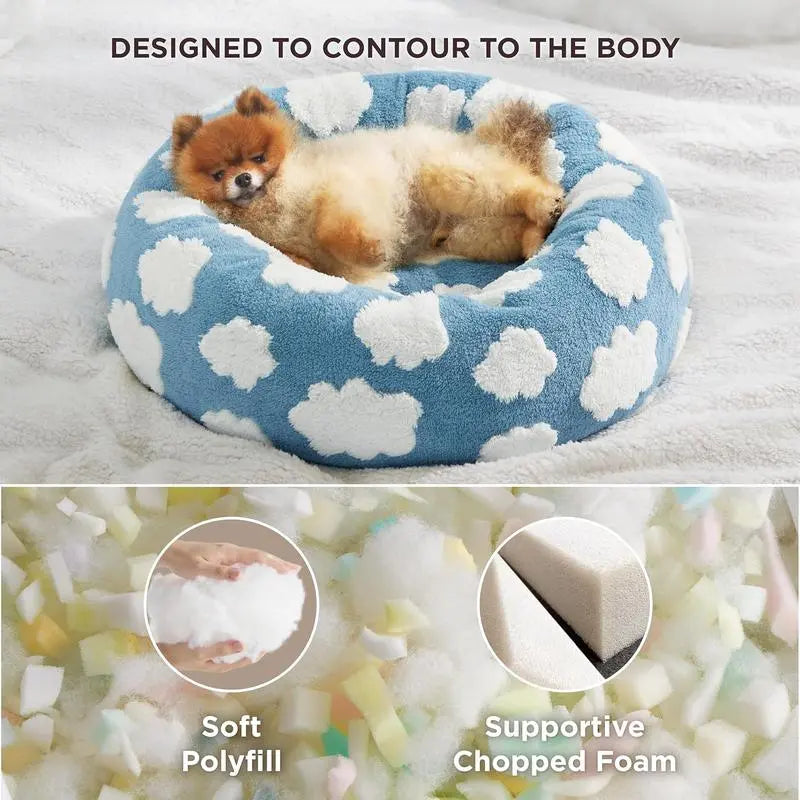Warm Donut Bed - Cozy Fluffy Calming Bed for Small/Medium/Large Dogs & Cats, Soft Plush round Pet Bed for Winter Comfort, Washable, Anti-Slip Bottom, Camas Para Perros, Pet Supplies Bedding