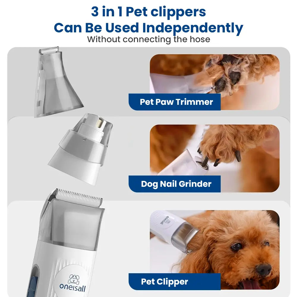 Oneisall Pet Grooming Vacuum 1.5L with Grooming Brush, Clipper, Low-Noise, Stress-Free, 99% Hair Suction, Easy-To-Clean & Compact Design