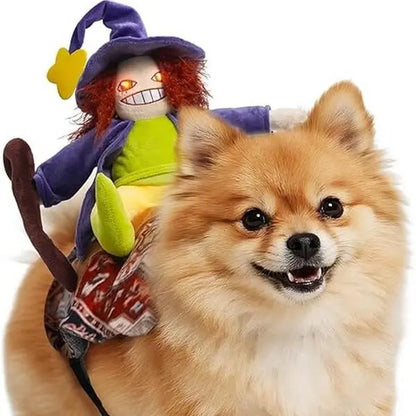 Fuzzwoof Howling Witch Dog Halloween Costume with Spooky Sound, Creepy Laugh, Adjustable Harness, LED Lights, Cartoon Character Fabric Illusion (Large, All Dog Breeds)