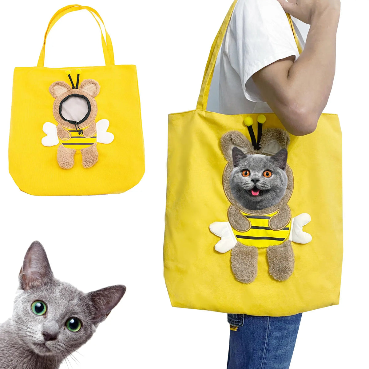 Bee-Shaped Show Head Pet Canvas Shoulder Bag, Pet Out Bag, Outcrop, Pet Out Shoulder Bag