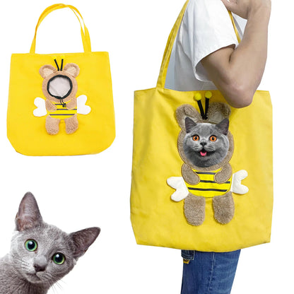 Bee-Shaped Show Head Pet Canvas Shoulder Bag, Pet Out Bag, Outcrop, Pet Out Shoulder Bag