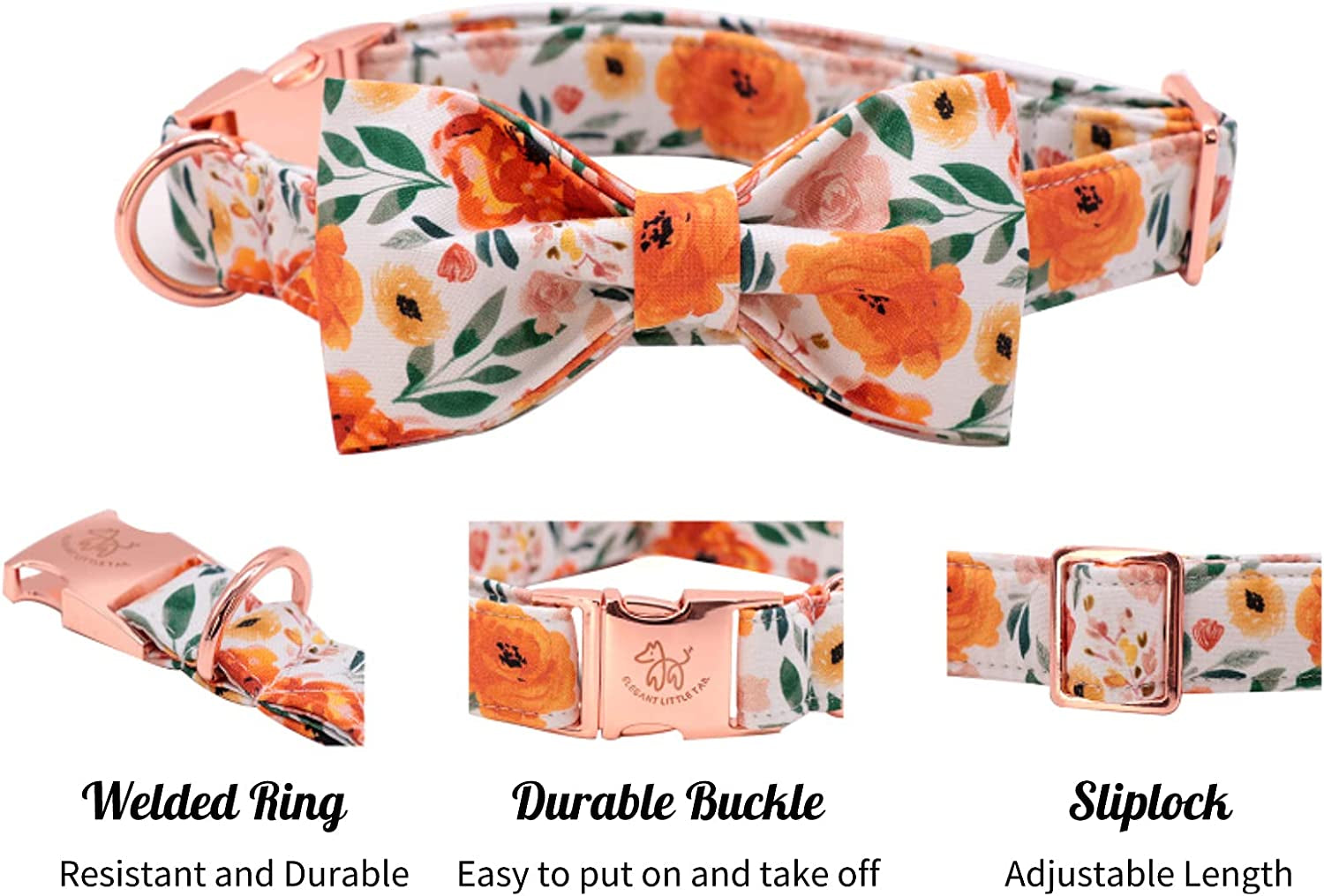 Floral Adjustable Dog Collar with Bowtie - Comfortable and Stylish for Small, Medium, and Large Dogs and Cats