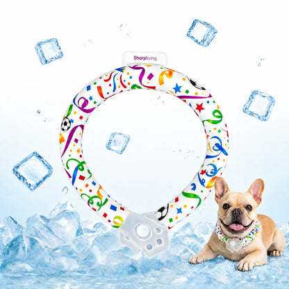 Reusable Pet Cooling Collar - TPU Advanced Phase Change Material 64°F Ice Ring for Small/Large Dogs, No Condensation Sweat-Free Neck Wrap, Fast Freeze Heat Relief for Summer Beach Trips, Vibrant Print Safe Collar