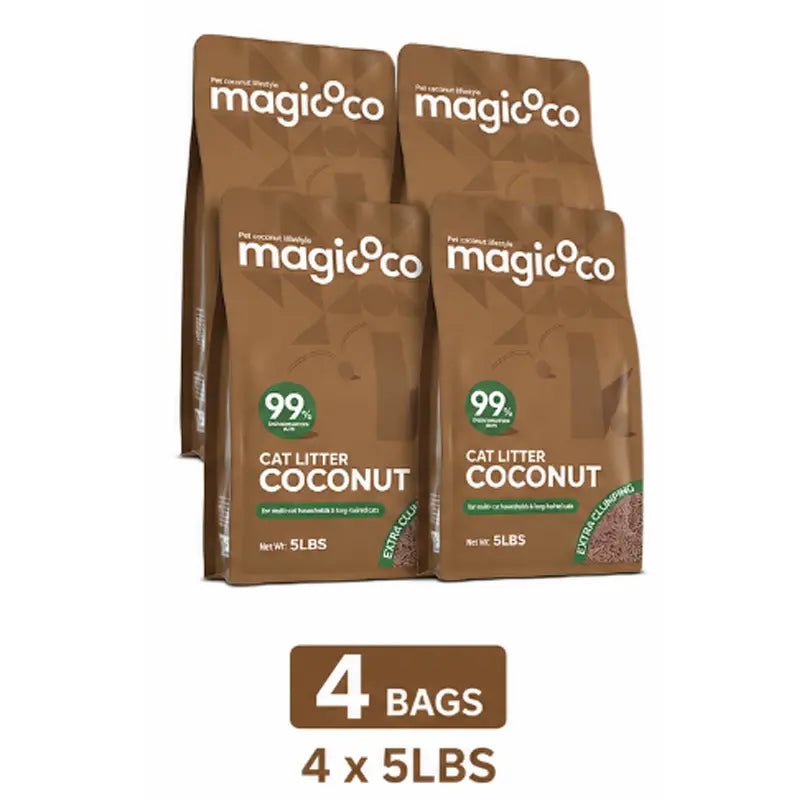 Magicoco Cat Litter 99% Odor Deodorized Low Tracking & Flushable Unscented & Chemical-Free Extra Clumping 5Lbs/Bag Natural Coconut Raw Materials Cat Essentials Kitten Stuff