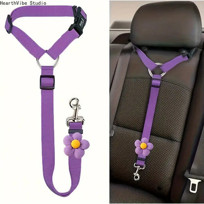 Dog Car Safety Harness and Leash Set with Adjustable Tether and Headrest Attachment for Secure Puppy Travel Restraint