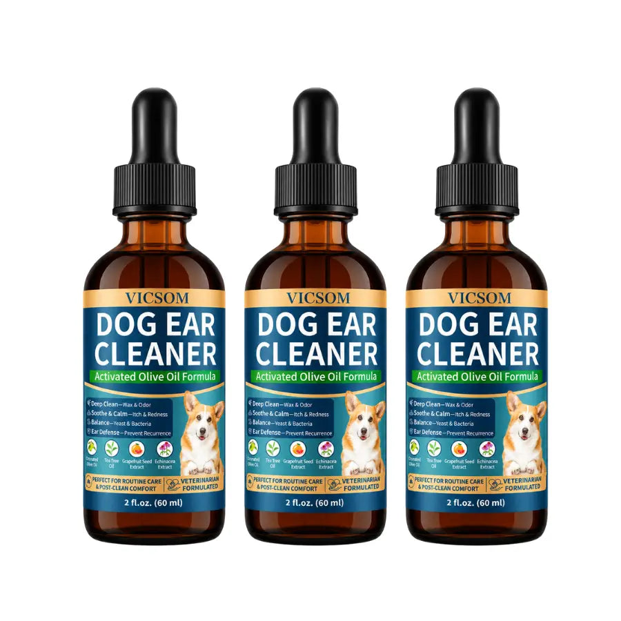 VICSOM Alcohol-Free Dog Ear Cleaner Liquid - 60Ml Ozonated Olive Oil & Botanical Blend, Easy to Apply for Wax Removal, Dirt & Debris, Routine Grooming, Freshens Ears
