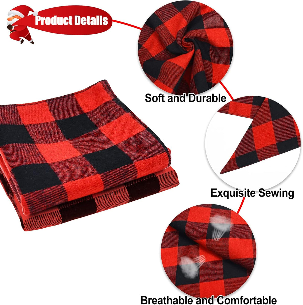 2-Pack Christmas Dog Bandanas in Classic Buffalo Red Plaid - Triangle Bibs Kerchiefs for Small and Large Dogs