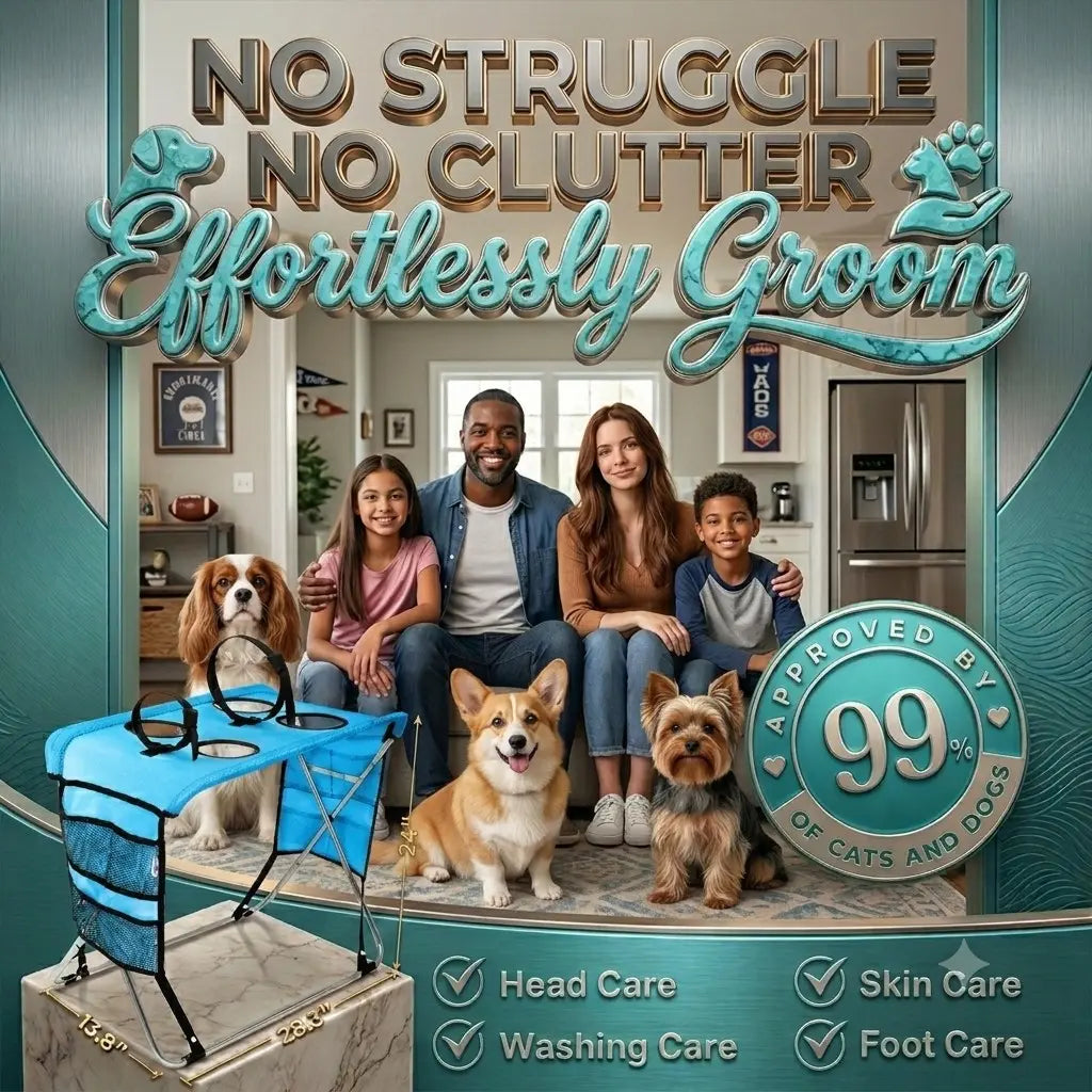 Portable Pet Grooming Table with Stand – Foldable, Holds up to 165 Lbs, Joint Protection for Senior Dogs & Cats, No-Stress Restraint for Small & Medium Pets, Machine-Washable Cover for Home & Salon Use