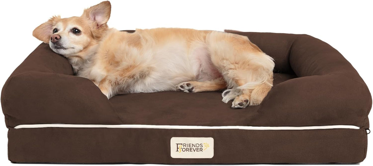 Orthopedic Memory Foam Dog Bed with Washable Cover and Non-Slip Bottom, Calming Pet Sofa in Cocoa Brown, 25" X 20" X 5.5