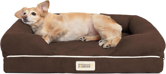 Orthopedic Memory Foam Dog Bed with Washable Cover and Non-Slip Bottom, Calming Pet Sofa in Cocoa Brown, 25" X 20" X 5.5