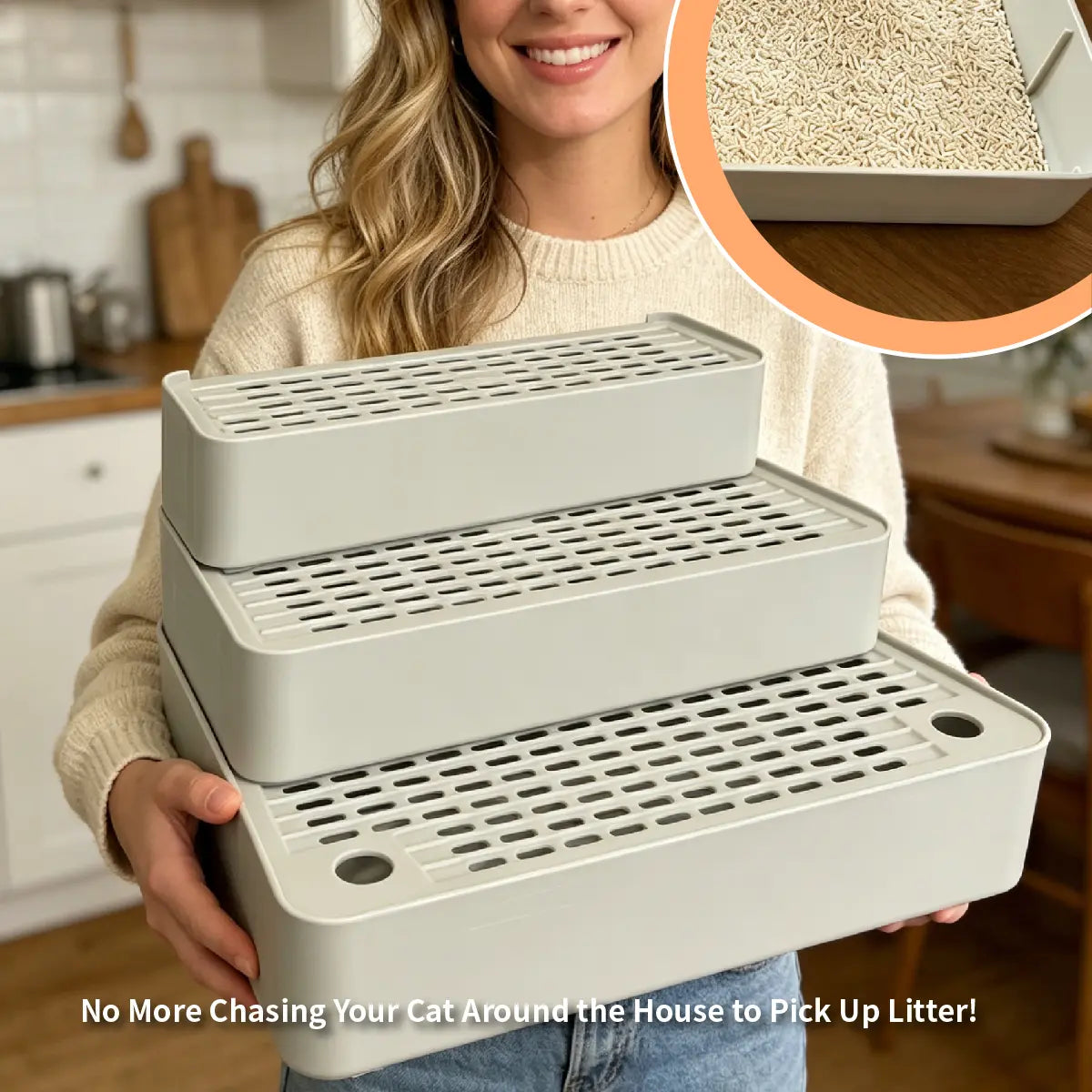 Adjustable Cat Litter Box Ramp, 3 Step Cat Litter Stair, Litter Box Step with Filter, Non Slip Cat Litter Ramp, Easy Clean Cat Litter Step, Senior Cat Litter Ramp, Small Cat Litter Stair, Litter Tracking Reduction Ramp, Light Grey Cat Litter Box Step