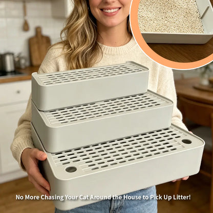 Adjustable Cat Litter Box Ramp, 3 Step Cat Litter Stair, Litter Box Step with Filter, Non Slip Cat Litter Ramp, Easy Clean Cat Litter Step, Senior Cat Litter Ramp, Small Cat Litter Stair, Litter Tracking Reduction Ramp, Light Grey Cat Litter Box Step