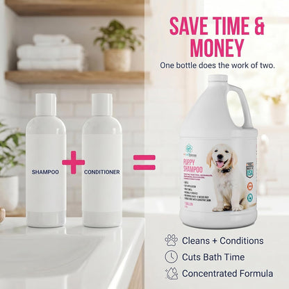 1 Gallon Hypoallergenic Tearless Puppy Shampoo and Conditioner for Itchy Skin Relief - Coconut Oil Oatmeal Formula, Made in the USA