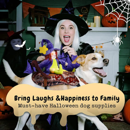 Fuzzwoof Howling Witch Dog Halloween Costume with Spooky Sound, Creepy Laugh, Adjustable Harness, LED Lights, Cartoon Character Fabric Illusion (Large, All Dog Breeds)