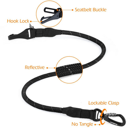 Petbonus Dog Seat Belt for Car, Durable Rope Dog Car Harness Seatbelt for Vehicle, Pet Tether Safety Restraint with Heavy Duty Buckle Hook Latch Lockable Clip for Small Medium Large Breeds