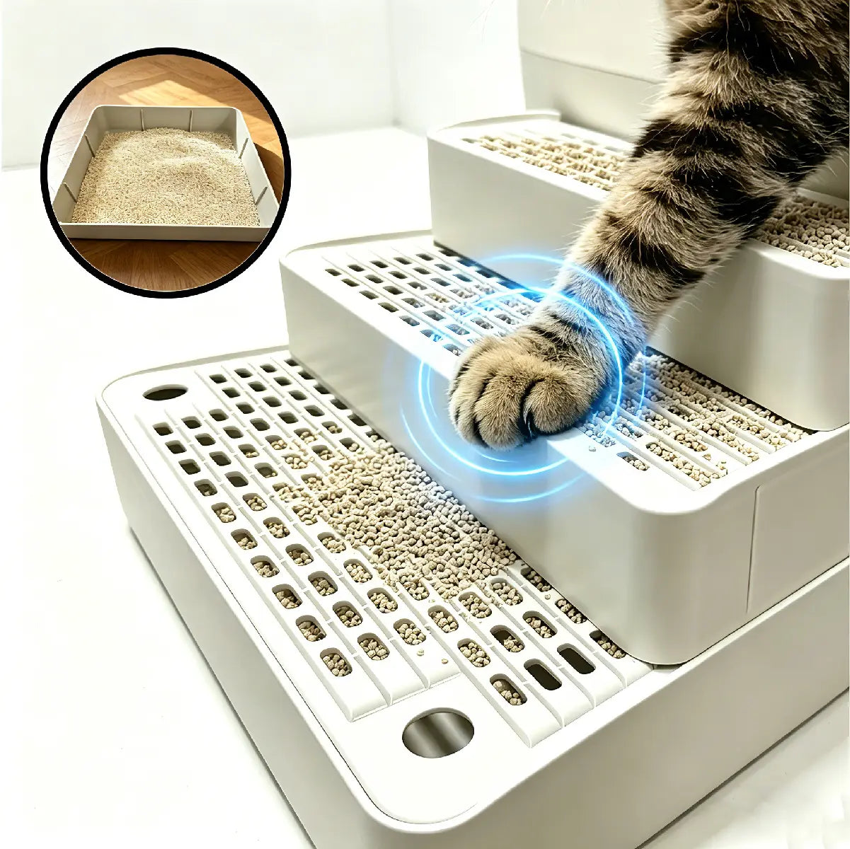 Adjustable Cat Litter Box Ramp, 3 Step Cat Litter Stair, Litter Box Step with Filter, Non Slip Cat Litter Ramp, Easy Clean Cat Litter Step, Senior Cat Litter Ramp, Small Cat Litter Stair, Litter Tracking Reduction Ramp, Light Grey Cat Litter Box Step