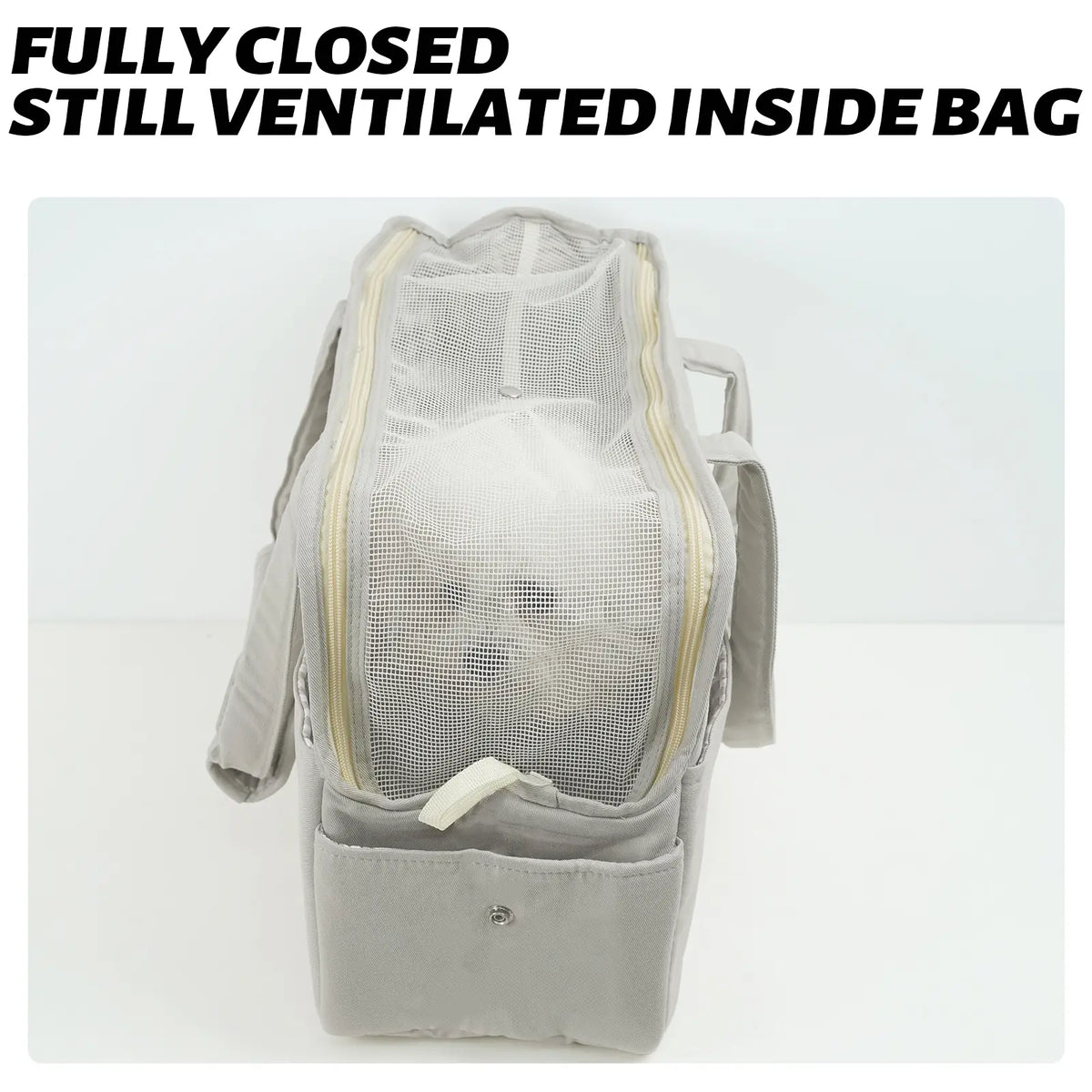 Cozy Cotton Soft Gray Pet Carrier for Small Dogs Cats Rabbits, Travel-Ready Foldable Puppy Bag with Spacious Organizer Pockets, Portable Kitten Carrier with Safety Tether & Ventilated Mesh