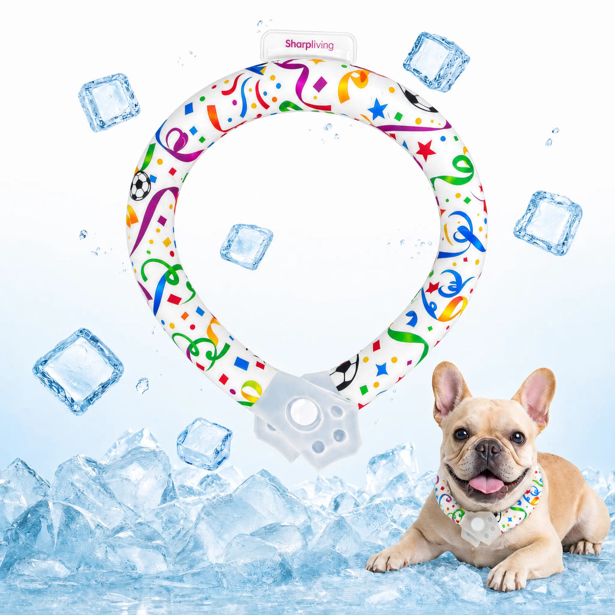 Reusable Pet Cooling Collar - TPU Advanced Phase Change Material 64°F Ice Ring for Small/Large Dogs, No Condensation Sweat-Free Neck Wrap, Fast Freeze Heat Relief for Summer Beach Trips, Vibrant Print Safe Collar