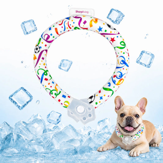 Reusable Pet Cooling Collar - TPU Advanced Phase Change Material 64°F Ice Ring for Small/Large Dogs, No Condensation Sweat-Free Neck Wrap, Fast Freeze Heat Relief for Summer Beach Trips, Vibrant Print Safe Collar