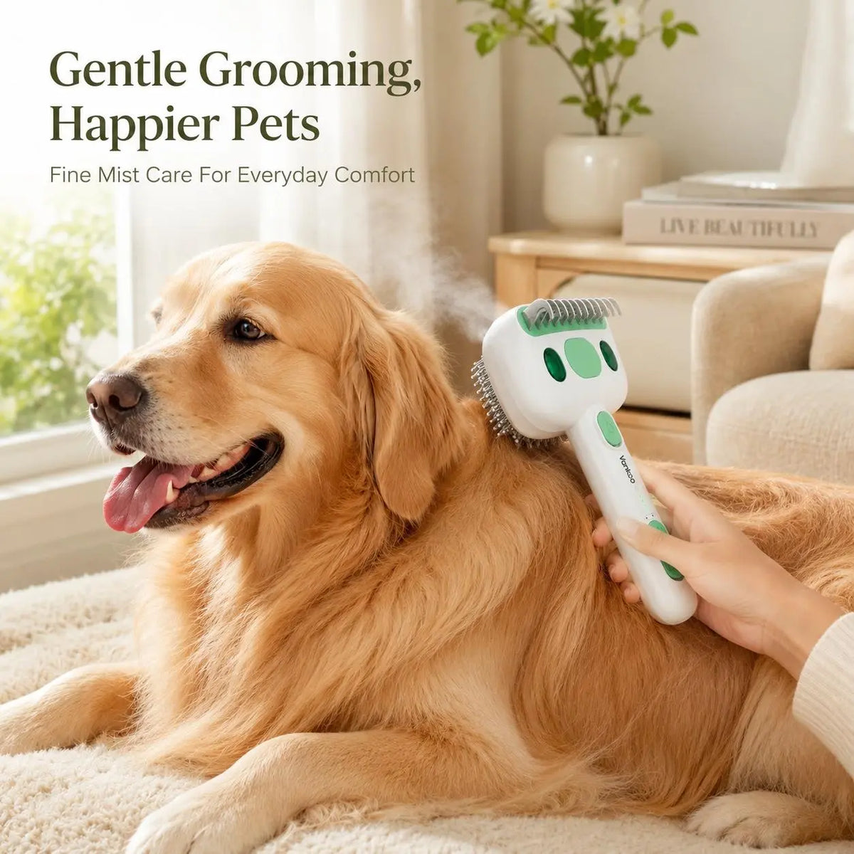 4-In-1 Pet Steam Grooming Brush for Dogs & Cats, De-Shedding & Detangling Comb, Mist Spray Dog Cat Brush, One-Click Hair Release for Long & Thick Fur