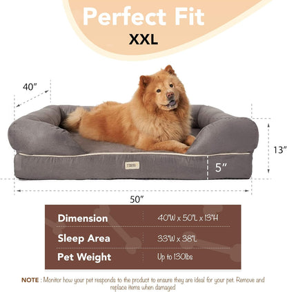 Orthopedic Memory Foam Dog Bed with Calming Design, Water-Resistant Cover, Washable, Non-Slip Base, Chester Grey, 50" x 40" x 13