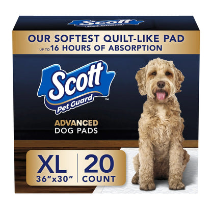 Scott Pet Guard Advanced Disposable Dog Training Leak Prevention Pads - Waterproof Absorbent, Quilted Core, 16-Hour Absorbency, Odor Control, Soft Design, Toss-After-Use for Medium/Large Dogs & Puppies, Waterproof Absorbent Pads