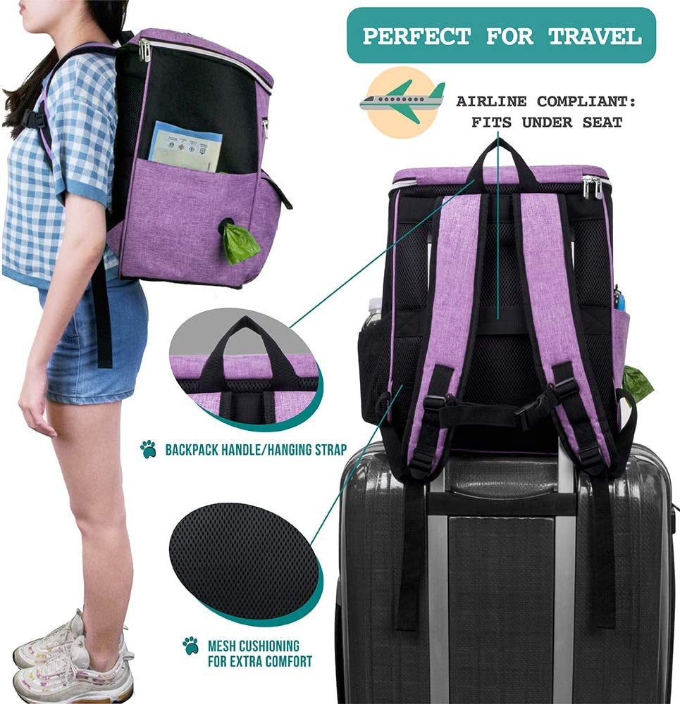 Airline-Approved 27L Dog Travel Backpack in Purple