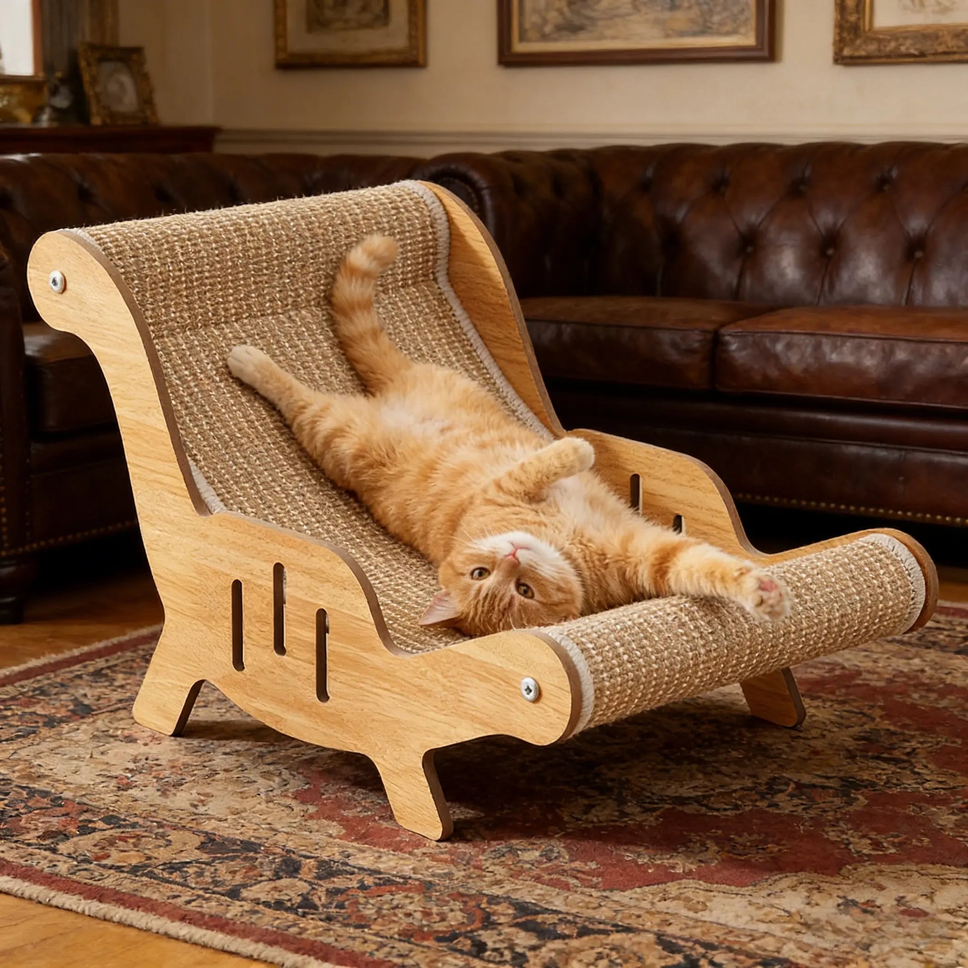 Sisal Fiber 2-in-1 Cat Scratcher with Hammock and Lounge Chair - Durable, Breathable Cat Bed for Claw Maintenance and Relaxation
