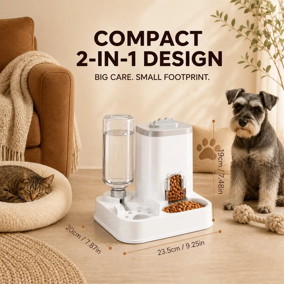[Second Item Half Price] PAWSURD 2-In-1 Automatic Gravity Pet Feeder & Fresh Water Dispenser, Adjustable Food Flow, No Power Needed, Ideal for Home & Short Trips, Cats & Small Dogs