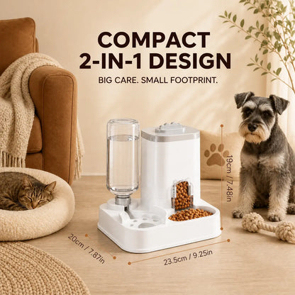[Second Item Half Price] PAWSURD 2-In-1 Automatic Gravity Pet Feeder & Fresh Water Dispenser, Adjustable Food Flow, No Power Needed, Ideal for Home & Short Trips, Cats & Small Dogs