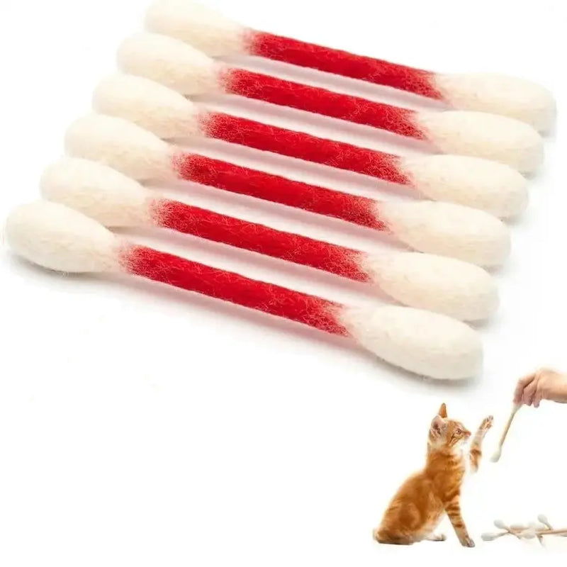 6 Pack Q-Tip Cat Toys for Indoor Cats, Soft Felt Cotton Swab Chew & Teething Sticks, Interactive Kitten Toy, Cat Enrichment, Boredom & Anxiety Relief, Dental Cleaning Toy, Bite Resistant Plush Cat Kicker, Pet Lovers Gift, Daily Cat Entertainment