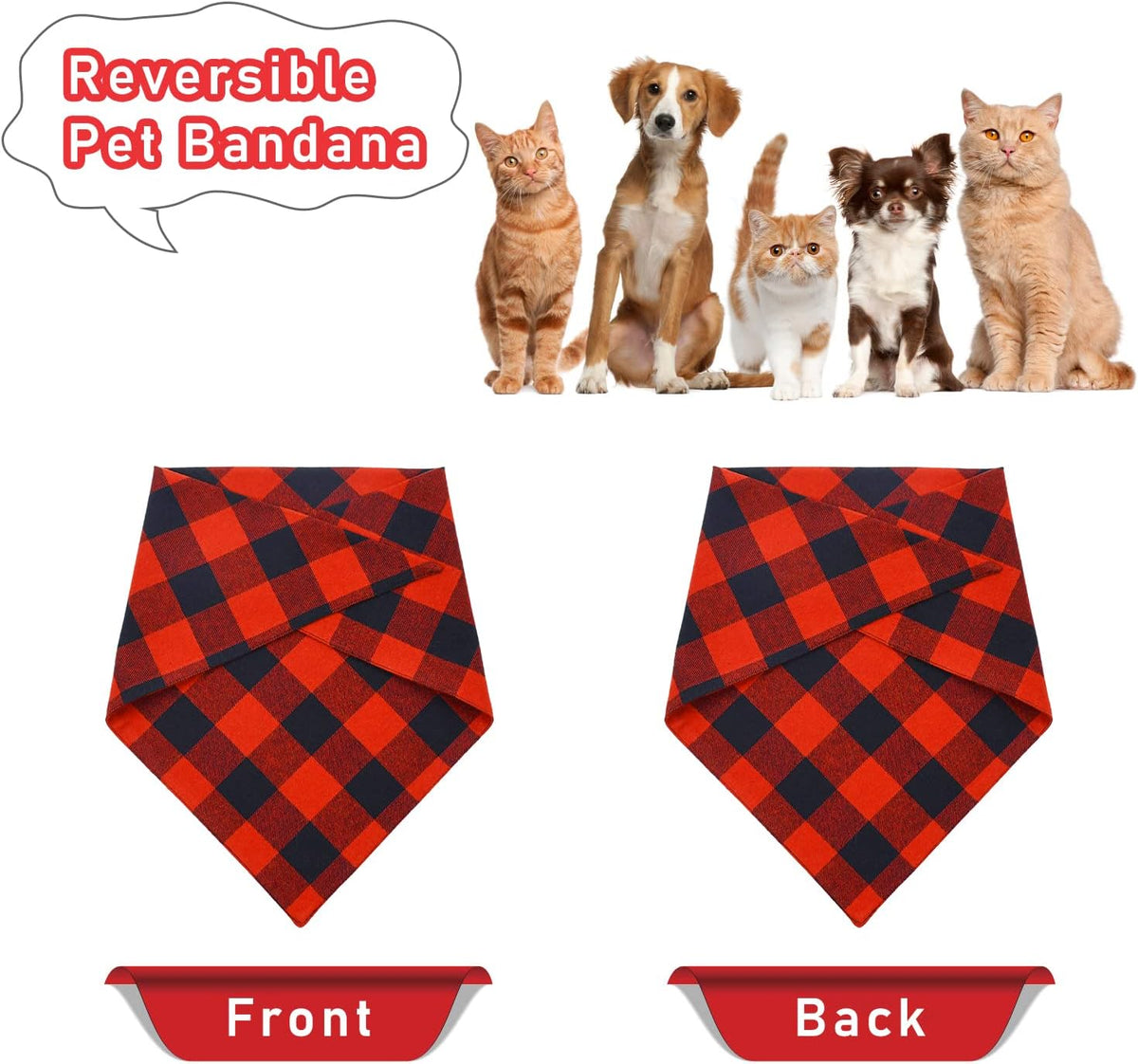 2-Pack Christmas Dog Bandanas in Classic Buffalo Red Plaid - Triangle Bibs Kerchiefs for Small and Large Dogs