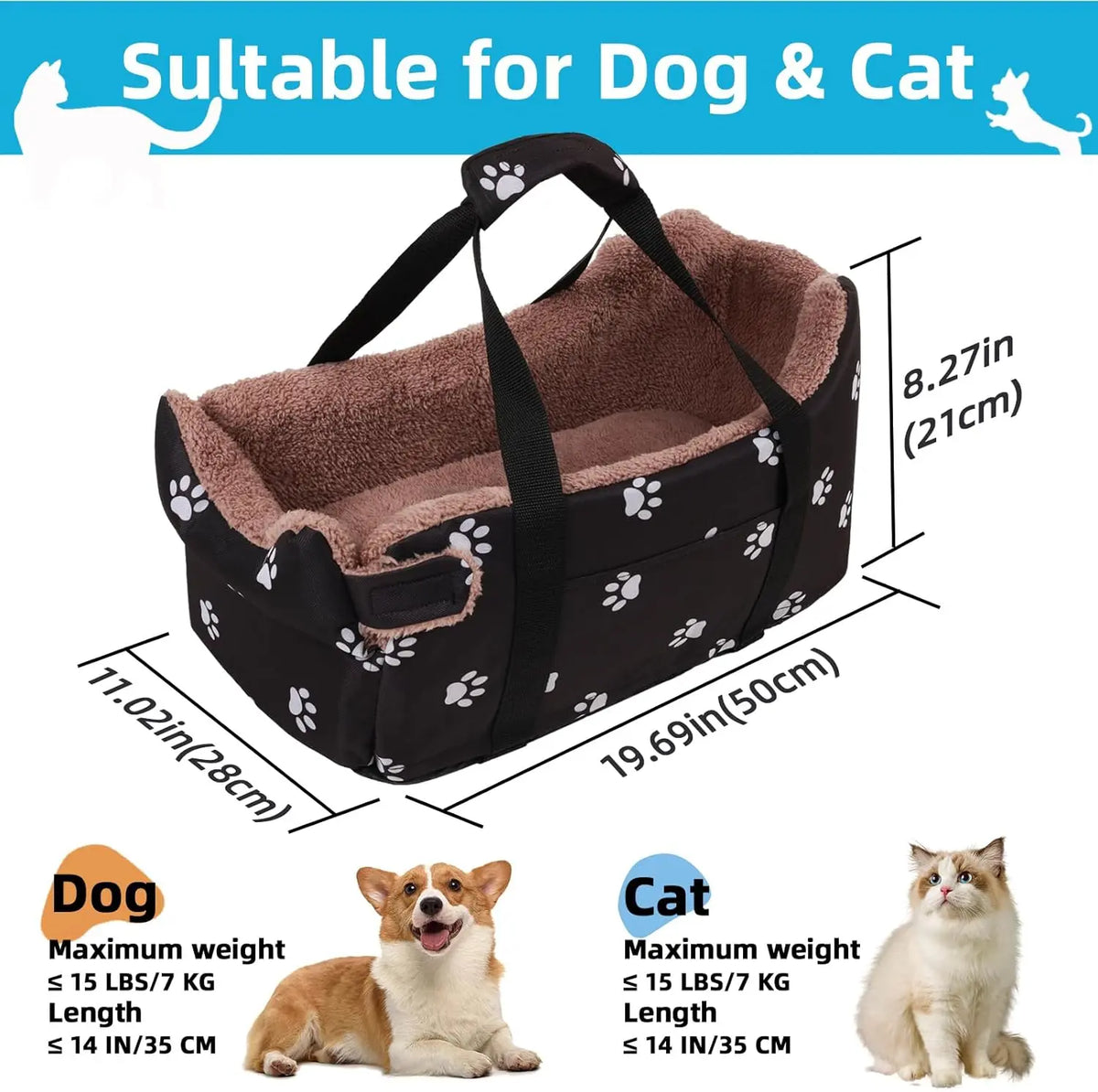 Smartwell Premium Plush Pet Booster Seat for Small Dogs and Cats - Anti-Anxiety Travel Carrier with Safety Tether and Washable Armrest Storage