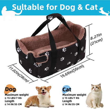 Smartwell Premium Plush Pet Booster Seat for Small Dogs and Cats - Anti-Anxiety Travel Carrier with Safety Tether and Washable Armrest Storage