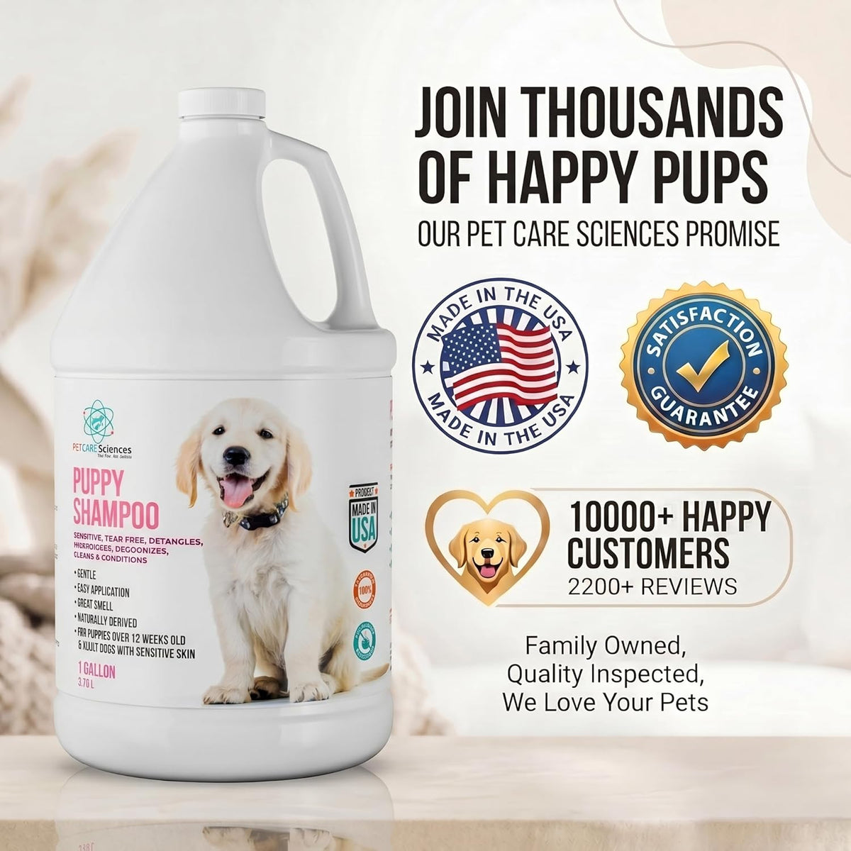 1 Gallon Hypoallergenic Tearless Puppy Shampoo and Conditioner for Itchy Skin Relief - Coconut Oil Oatmeal Formula, Made in the USA