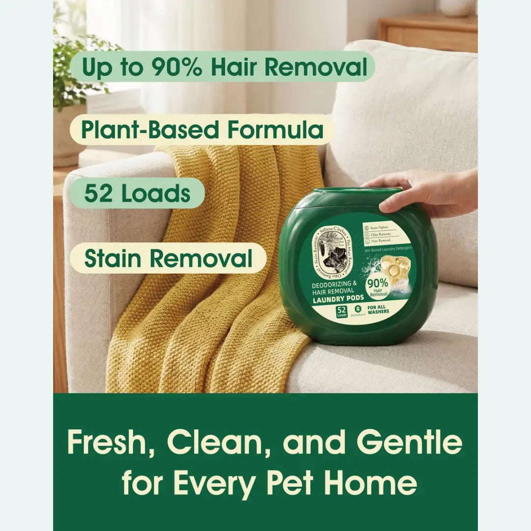 Seedshub Pet Hair Remover & Odor Eliminator Laundry Pods (52 Loads)– Plant-Based Dog & Cat Fur Remover Detergent for Clothes, Bedding, Blankets Free & Clear, Ebony Rose Scent Sohochic