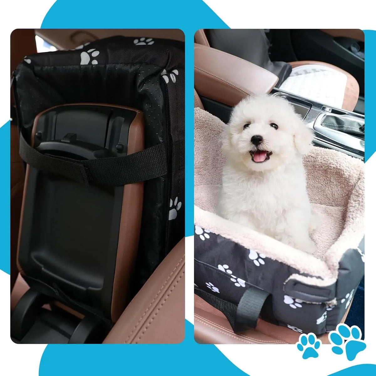 Smartwell Premium Plush Pet Booster Seat for Small Dogs and Cats - Anti-Anxiety Travel Carrier with Safety Tether and Washable Armrest Storage