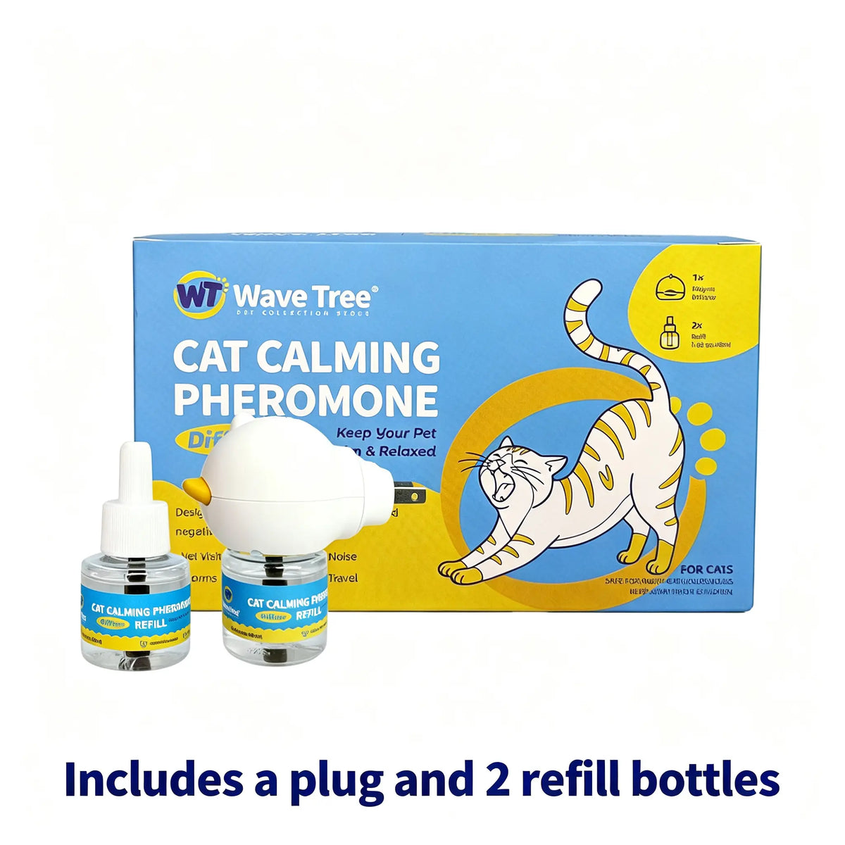 Wavetree Cat Calming Diffuser Refill Kit (4 Pack, 120-Day Supply), Odorless Liquid, Helps Reduce Meowing, Stress & Pee Spraying during Environmental Changes, 48 Ml/Bottle - Tiktokshopbacktoschool