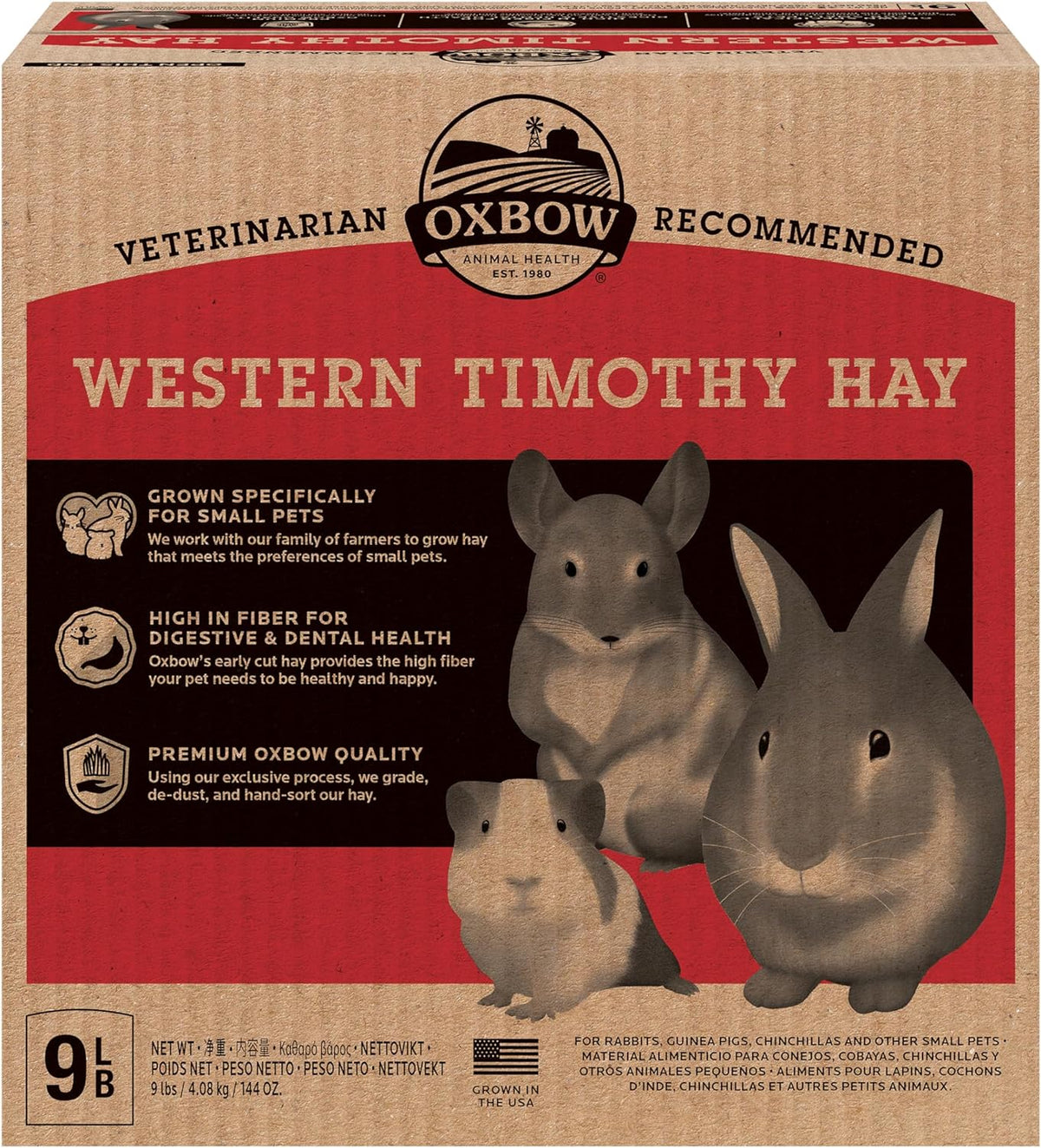 Premium Western Timothy Hay for Small Pets - Natural Grass for Guinea Pigs, Bunnies, Chinchillas, and Hamsters - 9 lb Box